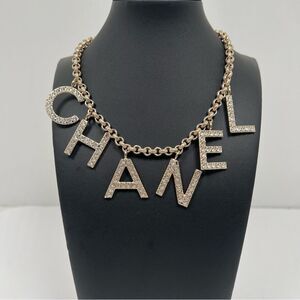 CHANEL Necklace AUTH Coco CC chain Rare Pendant Gold Logo × Rhinestone